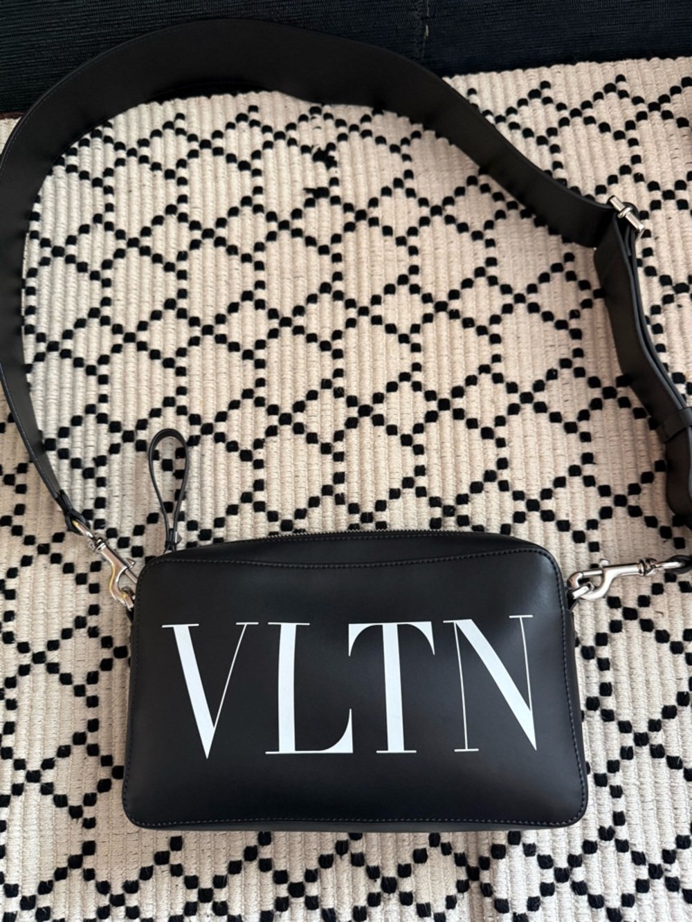 Valentino Black Leather VLTN Messenger Crossbody
